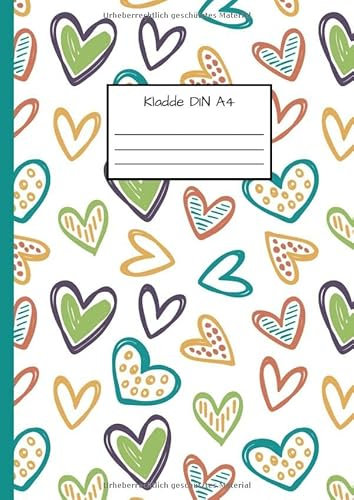 Kladde DIN A4: Notizbuch DIN A4 - Kladde kariert 5 mm - 110 Seiten - Notizheft, Tagebuch, Schreibbuch - Muster von Herzen, Freundschaft und Liebe