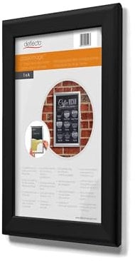 Deflecto Cadre à clipser A4 - Élégant cadre en aluminium noir pour affichage mural - Support de certificat et d'affiche avec clips d'ouverture pratique sur le devant - Cintre élégant pour la maison et