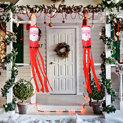Tatuo 2 Stücke Weihnachten Windsack Weihnachtsmann Windsack Outdoor Hängende Windsäcke Winter Dekorative Stoff Wind Socke für Baumschmuck Vorgarten Veranda Terrasse Rasen Garten Party