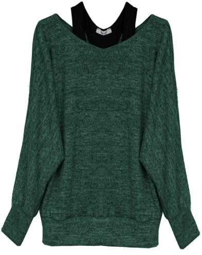 Van Der Rich ® - Oversize Oberteile Tshirt/Pullover (2 Stück) - Damen (L, Grün Pullover)