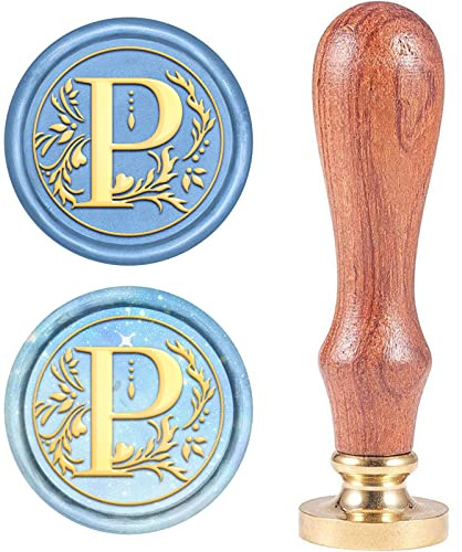 craspire Retro Alphabet Initialen Wachs Versiegelungsstempel Classic Vintage 26 Buchstaben AZ 25mm Abnehmbarer Messingkopf Holzgriff Für Umschlag Einladung VerschönerungDekoration (Buchstabe P)