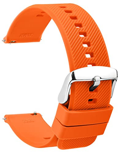 TStrap Silikon Uhrenarmband Schnellspanner 22mm - Weich Orange Gummi Ersatz Uhrband für Smartwatch - Mehrere Farben für Herren Damen - wasserdichte Sport Edelstahlschnalle - 18mm 20mm
