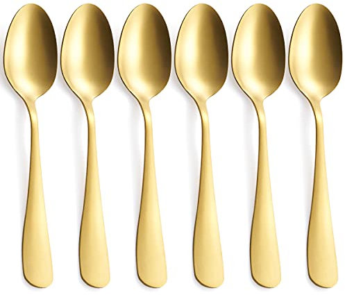 GoGeiLi Mattgoldener Tafellöffel, Edelstahl Löffel in Satin-Finish, 19,8 cm, Bestecklöffel-Set, Service für 6 Personen, spülmaschinenfest