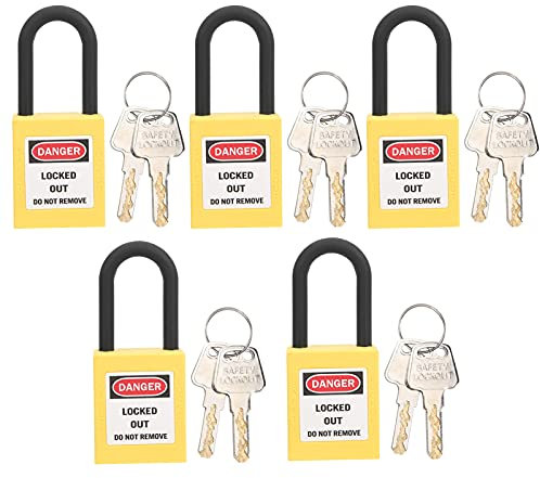 Candados de seguridad - 5 juegos con 10 llaves - Candados para taquillas de gimnasio - Candados para maletas de viaje, longitud 38 mm/1,5 pulgadas (amarillo)