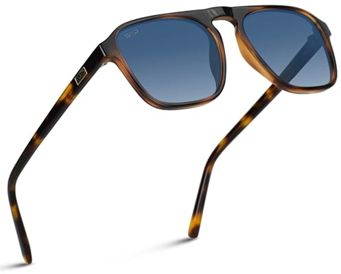 WearMe Pro Polarized Aviator One-Bridge Modern Square Mens Sunglasses (Tortoise Brown/Blue Gradient Lens)