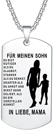 YOTHIWAD Halskette für Meinen Sohn Dog Tag Kette An Meinen Sohn Halskette mit Gravur Inspirierend Text Geschenk für Sohn von Mama Papa(Silber)