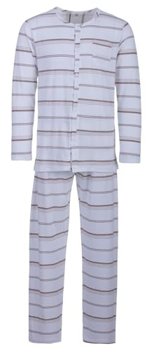 Lucky Herren Pyjama Streifen Muster Langarm Schlafanzug Baumwolle durchgeknöpft M-2XL