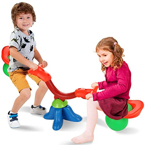 RELAX4LIFE Altalena Basculante per Bambini Girevole a 360° per Due Bambini, Altalena Design Carino Colorato con Struttura Stabile da Esterno, Altalena per Bambini +3 Anni, 126 x 40 x 40 cm