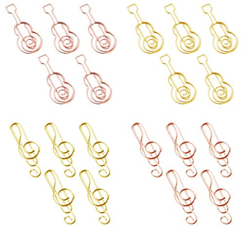 SamHeng 20 Stück Musik Büroklammern, Musiknoten Gitarren Geformt Metall Papierklammern Lesezeichen Memo Clips Paperklammern für Büro Schule Schreibwaren Dokument Organisation (Gold & Roségold)