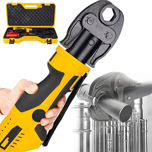 BONAD Presszange Kupferrohr,Hydraulische Crimpzange,Rohrpresszange,Hydraulic Pipe Crimping Tool,Mit 2 X 12V Batterien,3 Gesenke,Automatische RüCkstellung,FüR Rohrdurchmesser Von 16 Bis 28.6Mm,2series