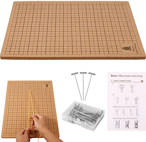 Macrame Board mit Stiften, 30,5 x 40,6 cm, doppelseitiges Makramee-Projektbrett mit Gittern, tragbares Flechtbrett mit Anleitung, wiederverwendbares Makramee-Brett und Stifte zum Flechten von Armbänd