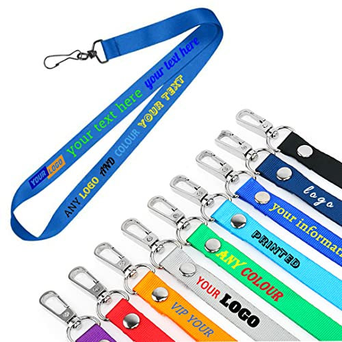 Schlüsselbänder mit Ausweishalter, personalisierbar, mit Foto, Name, Logo, Text für Schule oder Büro (Blau)