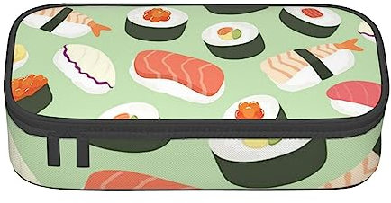 TOMPPY Federmäppchen mit Sushi-Lebensmittel-Muster, großes Fassungsvermögen, tragbar, für Büro, Schreibwaren, Organizer, Schwarz , Einheitsgröße, Taschen-Organizer