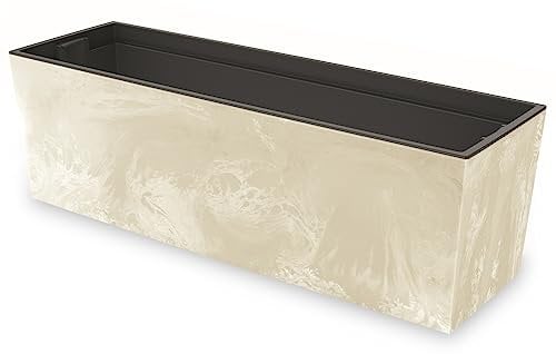 botle Blumenkasten mit praktischem Einsatz Blumentopf Länge: 77 cm Balkonkasten auf Kunststoff Betonoptik Beton Struktur Creme Farbe Innen/Außenbereiche