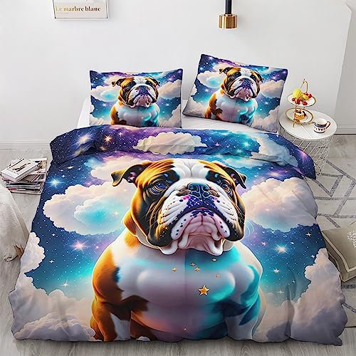 GEDAEUBA Sommer Bettwäsche 135x200 Englische Bulldogge - Hundemotiv Bettbezug 135 x 200 2er Set, Wendebettwäsche und Kissenbezug 80x80, Weiche Mikrofaser Bettwäsche-Sets mit Reißverschluss