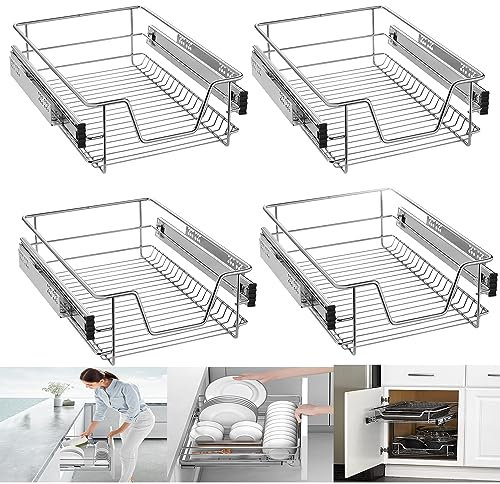 YRHome Lot de 4 tiroirs télescopiques pour armoires de cuisine avec tiroirs coulissants - Tiroirs à extension complète - Pour armoires de 40 cm