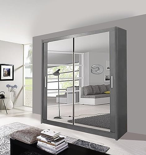 OAK SPOT Dublin Modern Full Mirror sliding door wardrobe In 4 Color and 6 Size (Grey, 100CM)