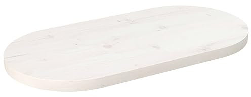 vidaXL Dessus de Table, Plateau de Bureau, Dessus de Table de Remplacement Maison Restaurant, Blanc 70x35x2,5 cm Bois de Pin Massif Ovale
