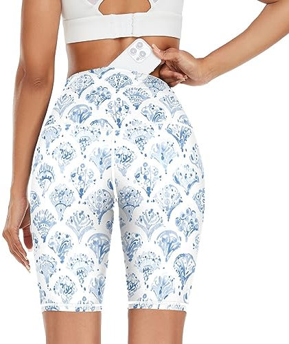 linqin Aquarell Blau Art Deco Yoga Leggings für Frauen Hohe Taille Bauchkontrolle Gym Kleidung Yoga Hosen Kompression Frauen, Aquarell Blau Art Deco, X-Groß