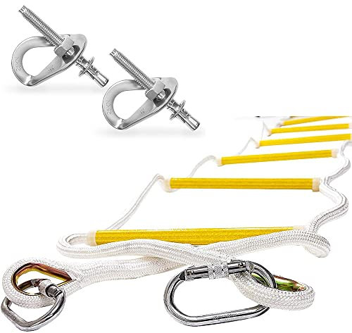 Fire Escape Ladder 2 Storey - 16ft (5m) Flame Resistant Safety Rope Ladder with Mounting Hardware - Quick Set Up and Easy to Use and Store - Weight Capacity up to 900kg - Compact Emergency Ladders