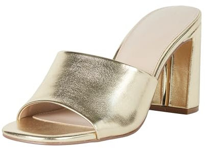 The Drop, sandalo mule Pattie, con tacco alto e largo, color oro, 38 EU