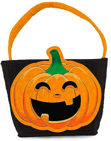 Folat 23874 - Happy Halloween Booo! - Trick or Treat Bag Filzkürbis Schwarz Kürbis Orange Schwarz,Tragetaschen Party Geschenktüten Wiederverwendbar mit Griffen für Halloween Gastgeschenke
