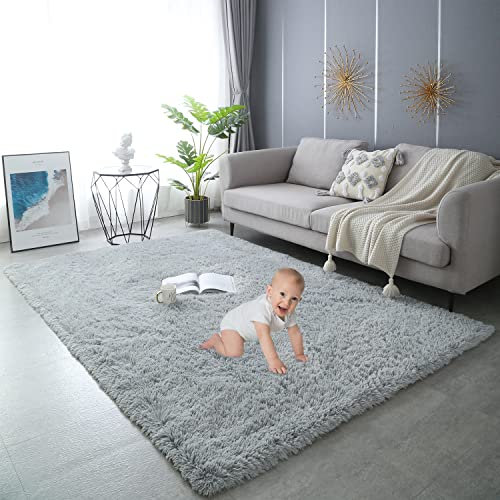 Gsogcax 1,5 cm dicke Teppiche für Wohnzimmer, 160 x 200 cm, superweich, flauschig, für Schlafzimmer, zottelige große Teppiche, moderner Bodenteppich, mit Anti-Rutsch-Aufkleber, Esche