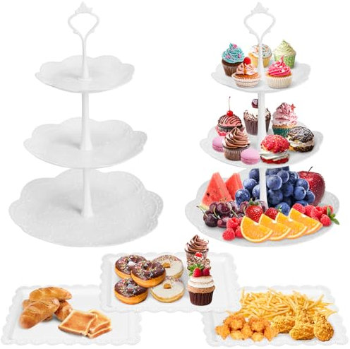 Ousinby Cupcake Stand, 5PCS Cake Stands Set 3 Tier Dessert Stand and Appetizer Trays Cake Display Stands for Afternoon Tea Christmas New Year Party