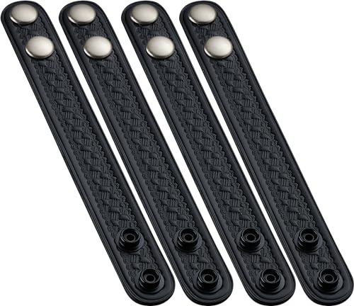 Perfect Fit Shield Wallets - Gürtelhalter mit Chrom-Druckknöpfen für 5,4 cm breite Gürtel (4 Stück), schwarzes Korbgeflechtleder mit Chrom-Doppelverschluss