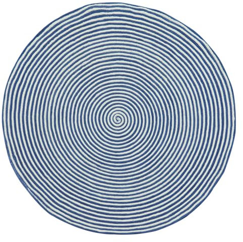 CASAVANI - 122 cm runder Kelim-Teppich, blau und weiß gestreift, fein geflochten, Chindi-Baumwollteppich, für drinnen und draußen, Flachgewebe-Teppich, stark frequentierte Fläche, kleines