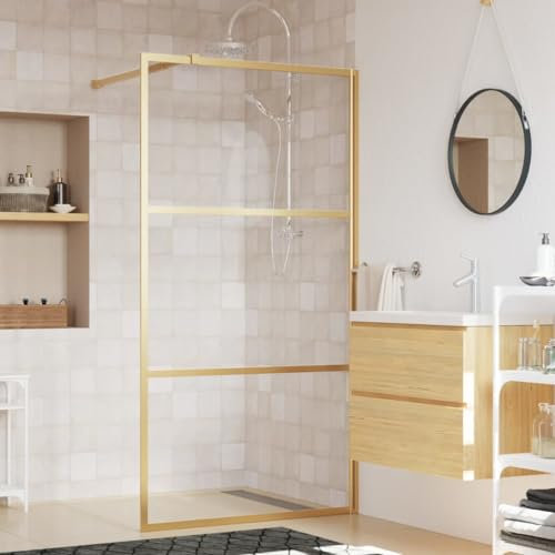 Duschwand für Begehbare Dusche ESG Klarglas Golden 100x195cm, JUNZAI Duschrückwand, Duschabtrennung, Glaswand Dusche, Duschglaswand, Duschtrennwand - 154939