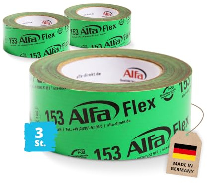 Alfa 3x Flex Folienklebeband 100 mm x 25 m Dampfsperre Klebeband Dachfolie | Profi Qualität – Hochleistungsklebeband für Dampfsperren, Dachfolien und OSB-Platten, dauerhaftes & luftdichtes verkleben