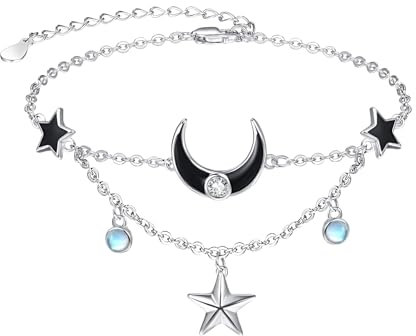 KINGWHYTE Mondstein Armband 925 Sterling Silber Stern und Mond Armband Einstellbare Stern Charme Kette Mond Schmuck Geschenke für Frauen Teenager Mädchen Damen