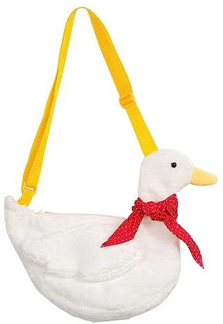 CALLARON Enten Plüsch Geldbörse für Mädchen - Schultertasche in Entenform, Leichter Schulranzen mit Verstellbarem Gurt, Süße Kinder Reisen Umhängetasche, Weiß 30 x 3 cm