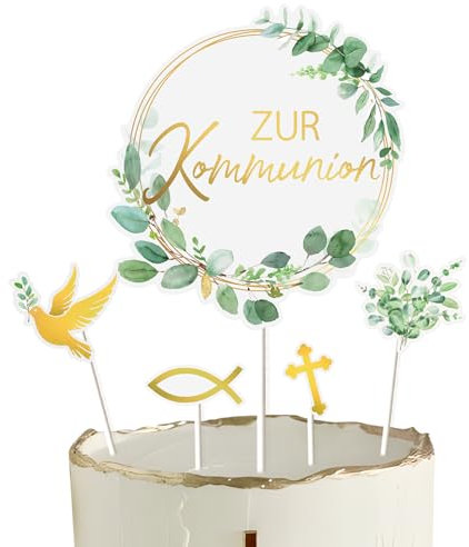 9 Stück Kommunion Kuchendekoration Taube Fisch Kreuzen Tortendeko Cake Topper Tortenaufsätze Geschenke Muffin Tortentopper für Jungen und Mädchen Erstkommunion Party deko (Zur Kommunion)