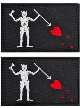 Blackbeard Piratenflagge Edward Teach Patch – 2 Stück lustig besticktes Emblem, Abzeichen Meme Morale Patch Applikation mit Haken und Schlaufe für militärische taktische Ausrüstung, Rucksäcke, Jeans,