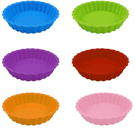 wocpvm 6 Piezas Mini Platos de Silicona para Quiche, 11cm Tartaletas Individuales Platos de Silicona para Quiche de 4 Pulgadas Redondos Estriados Moldes para Magdalenas, Quiches, Pasteles