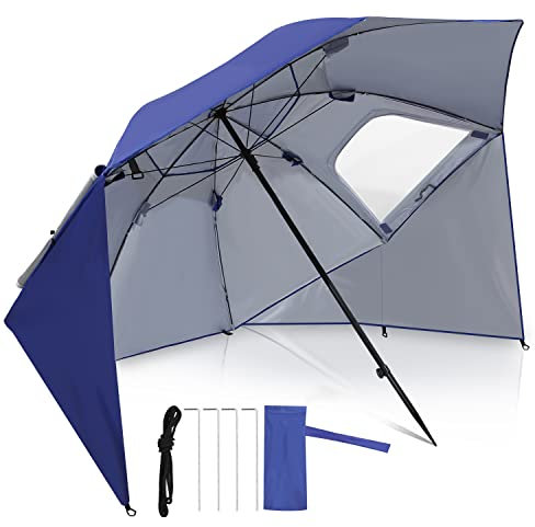 Daromigo Ombrellone 2 in 1 in alluminio, protezione solare, protezione dai raggi UV 50, 210 x 220 cm, tenda da spiaggia per giardino, pieghevole e multifunzione, con finestra e borsa per il trasporto