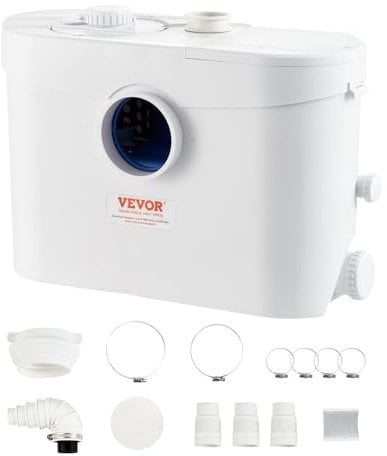 VEVOR Pompa maceratore, 700 W, portata 9600 l/h, testa 10 m, pompa di pozzetto maceratore con 3 ingressi d'acqua per WC, cantina, cucina, lavandino, doccia, vasca da bagno smaltimento acque reflue