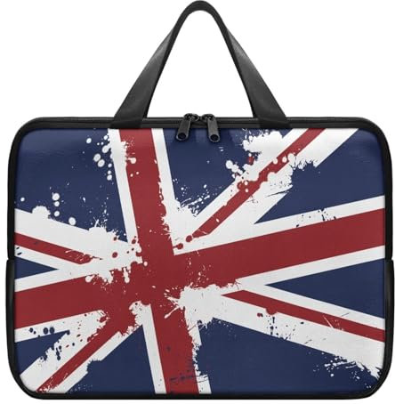 Biyejit Laptoptasche mit Union Jack-Flaggen, Leder, für Damen und Herren, mit Reißverschluss, lässige Tragetasche, Arbeitstasche für Dokumente, Akten, Notare, 25,4 - 43,2 cm (10 - 17 Zoll)