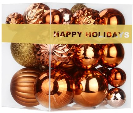 Bronze-Weihnachtsschmuck – Weihnachtsbaumschmuck, Kugeln, Ornamente, bruchsicher, hängende glänzende Kugeln für Weihnachtskranz, Girlande, Urlaubsdekoration, Set mit 36 Stück, verschiedene Größen (4,1