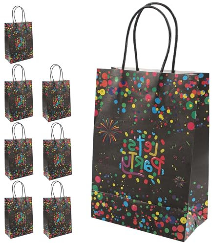 JRJRN Neon Party Deko Geschenktüten, 8 Stück, 15 x 8 x 21 cm, Glow Neon Party Geschenk Taschen mit Henkel, Candy Tüten für Geburtstags- & Partydekorationen