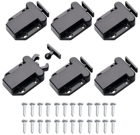 6 Pcs Touch Release Catch Latch Cupboard, Push to Open Catch Lock Black, Automatic pop-up Function Cabinet Lock, Cabinets Doors Non-Magnetic Touch Latches for Drawer