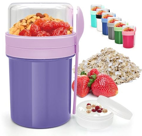 XJIANFU Müslibecher to Go 250ml+450ml,Auslaufsicherer Lunchpot Müsli Cup to Go Becher mit Löffel,Müslibecher to Go,to Go Müslibecher,Joghurtbecher to Go(3545-Purple)