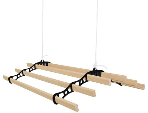 Clothes Airer Ceiling Pulley 6 Lath 0.9m Black Maid Traditional Mounted Clothing Dryer Victorian Clothes Horse Laundry Drying Rack Extendable Cast Iron Varnished Pine Kitchen Utility FREE Fixing Kit