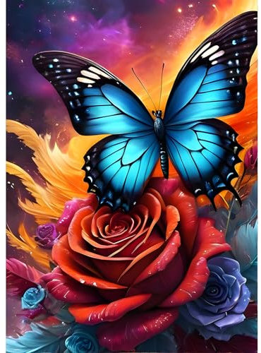 QINRUBB DIY Schmetterling Diamond Painting Erwachsene, 5D Blumen Diamant Painting Bilder Anfänger, Rosen Runder Vollbohrer Diamanten Malerei Stickerei Kreuzstich Geschenke Home Wand Dekor 30x40cm