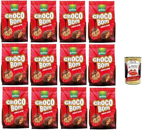 Italian Gourmet Choco Bom Milk Chocolate Cookies biscotti 12 x 200g ripieni | Knusprige Gebäckstücke mit Milchschokolade, dolce snack per pausa caffè, Gesamtnettogewicht 2,4 kg + Kostenlos Polpa 400g