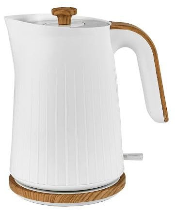 New White and Wood Effect Textured Plastic 1.7l Kettle, 3kW Fast Boil Element, 1 Cup Minimum Fill To Save Time and Energy, Perfect For Accessorising Your Kitchen. - 1.2kg