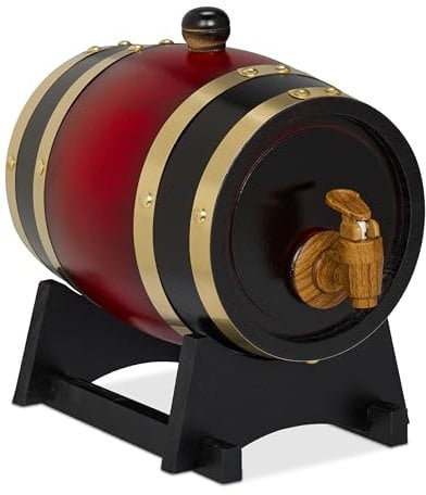 Relaxdays Fût 1,25 l, en Bois, Robinet, Support, pour Stocker Votre vin ou spiritueux préféré, Rouge et Noir