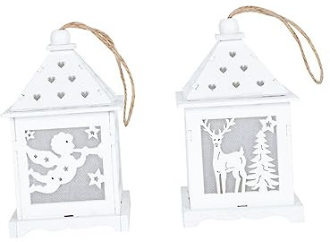Weihnachten Party Holz Nachtlicht Kleine Hütte LED Deko 2stücke Weiß